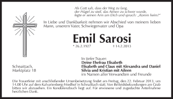 Traueranzeige von Emil Sarosi von Pegnitz-Zeitung